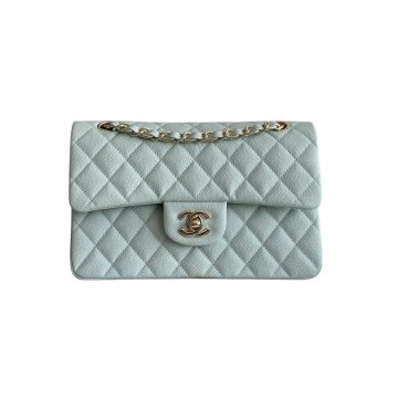 Chanel CF Blue / White Quilted Caviar Leather Crossbody Bags