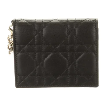 Dior Small Mini Lady Dior Compact Wallet Black Cannage Pattern Leather Gold Hardware