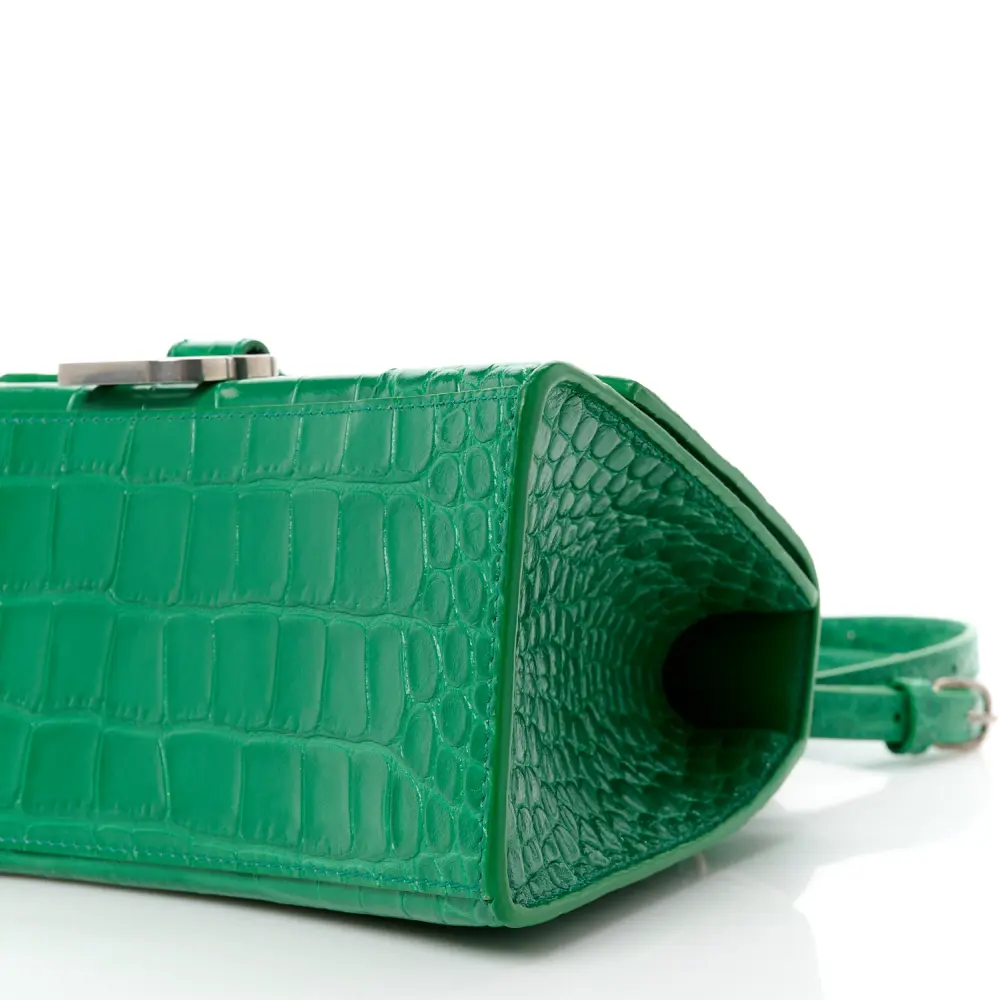 Balenciaga Small Hourglass Top Handle Bag Leaf Green Crocodile Embossed Shiny Calfskin Leather Silver Hardware - 图片 4