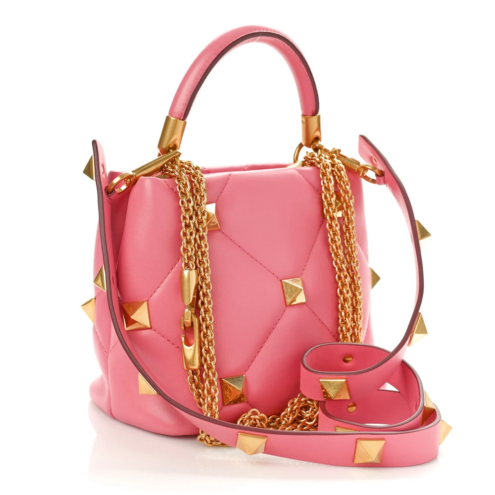 Valentino Garavani Small Roman Stud The Handle Bag Flamingo Pink Nappa Leather Gold Hardware - 图片 3