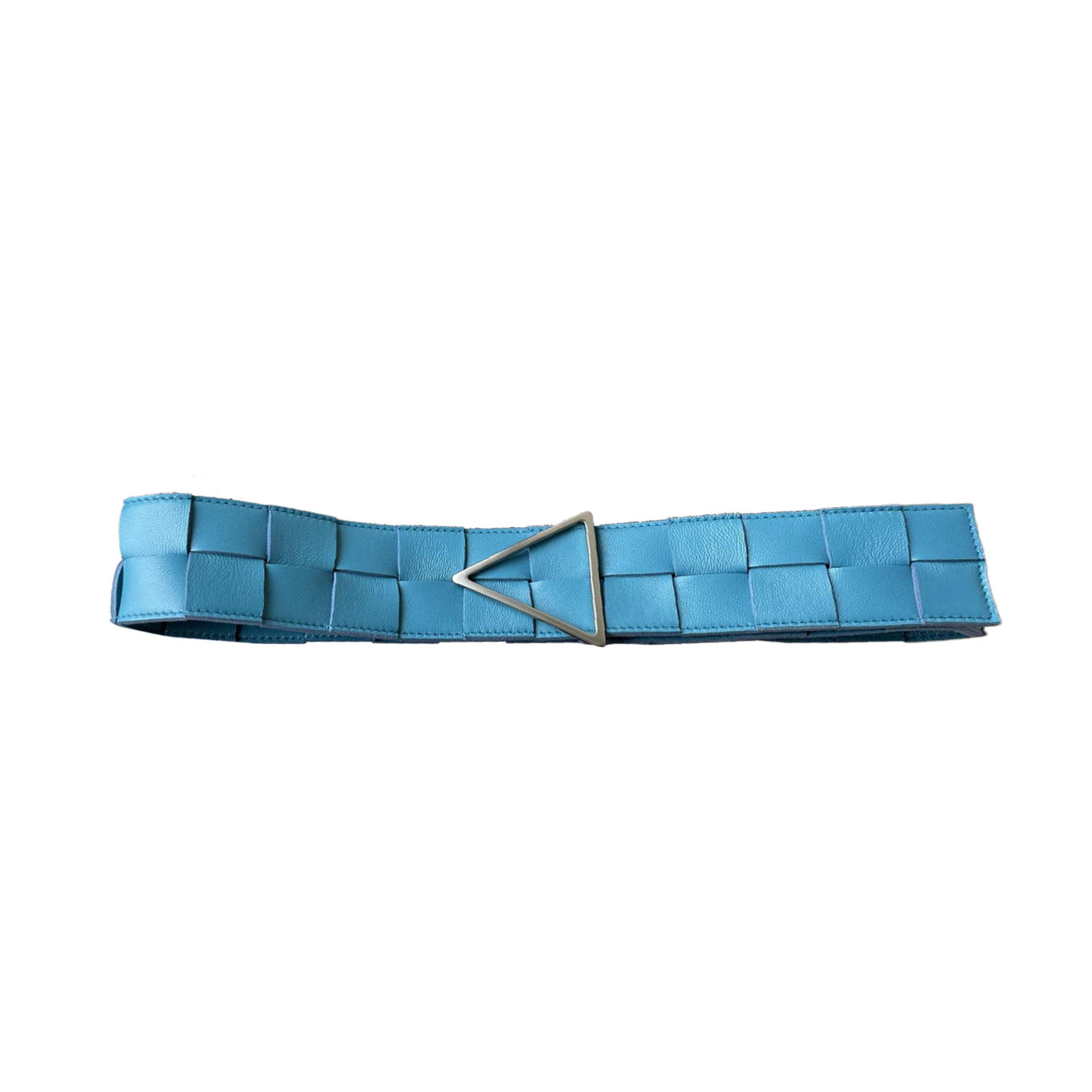 Bottega Veneta Women's Triangle Buckle Maxi Intrecciato Belt In Black/Coffee/Blue/White Calfskin With Gold/Silver Hardware 60mm - 图片 6