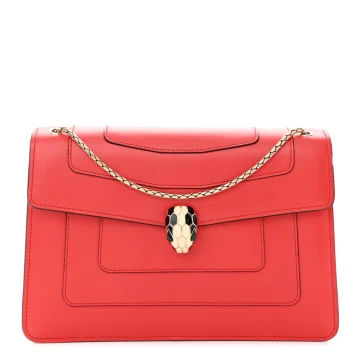 Bvlgari Medium Serpenti Forever Shoulder Bag Red Calfskin Leather Gold Hardware