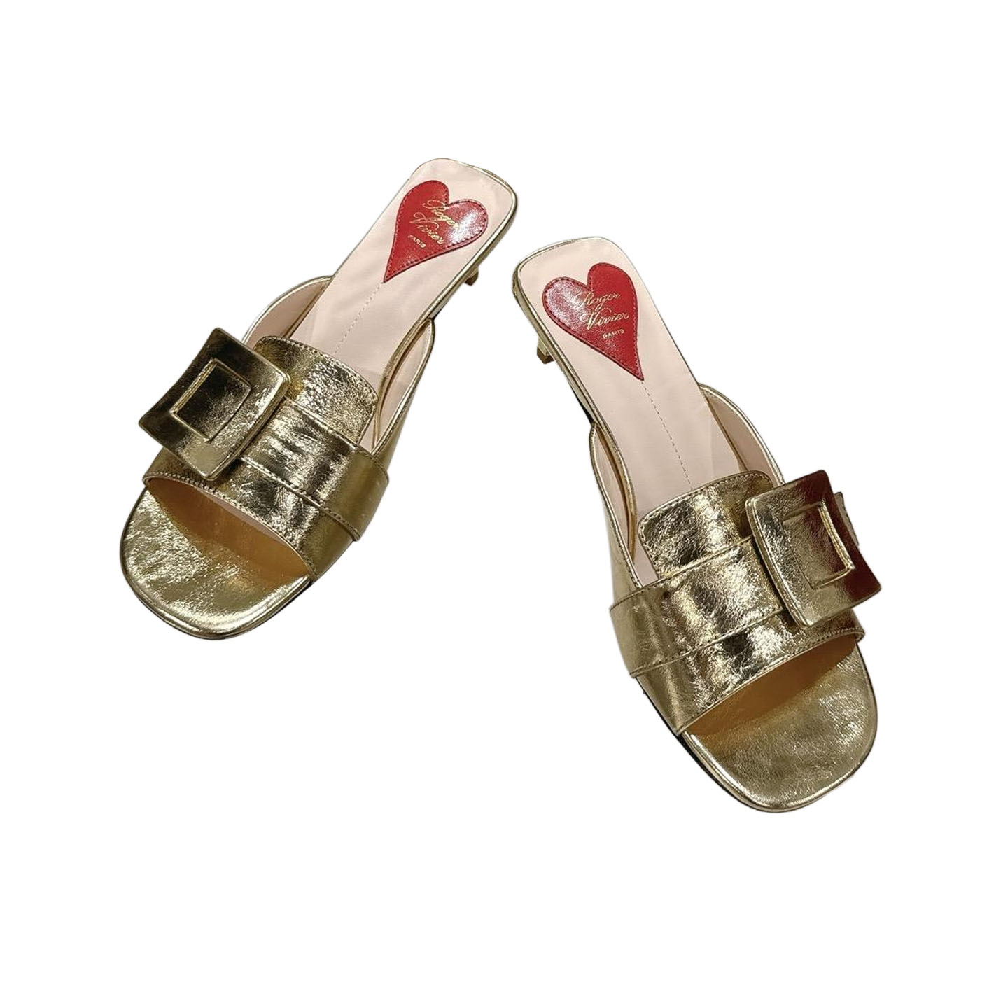 Roger Vivier Viv' Canard Mules Sandals In Gold/Silver Leather With Lacquered Metal Buckle (Heel Height 5.5cm) - 图片 6