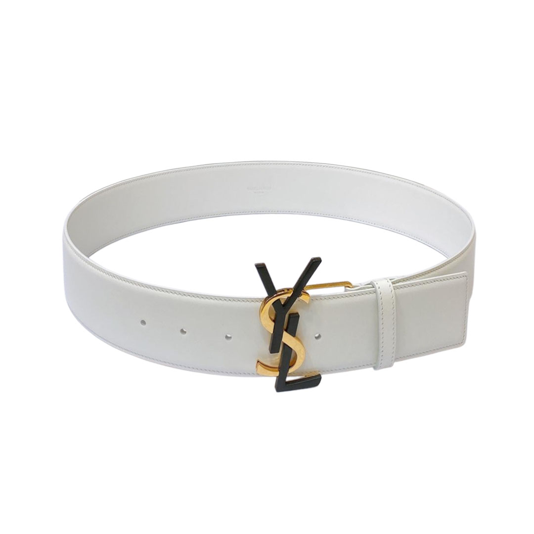 Saint Laurent Pairs Belt In White/Brown/Black/Coffee Smooth Calfskin With Gold Hardware 50mm - 图片 8