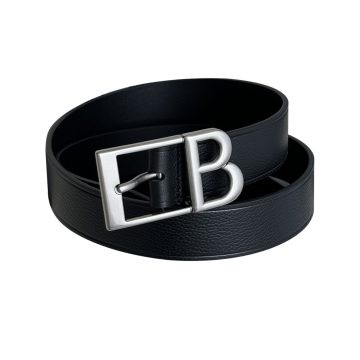 Balenciaga Men's Classic B Large Belt In Black Grained Calfskin With Gold/Silver Hardware 35mm