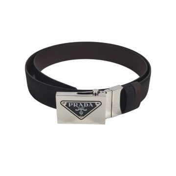 Prada Men' s Square Buckle Belt In Black/Brown/Blue/White Saffiano Calfskin With Silver Hardware 35mm