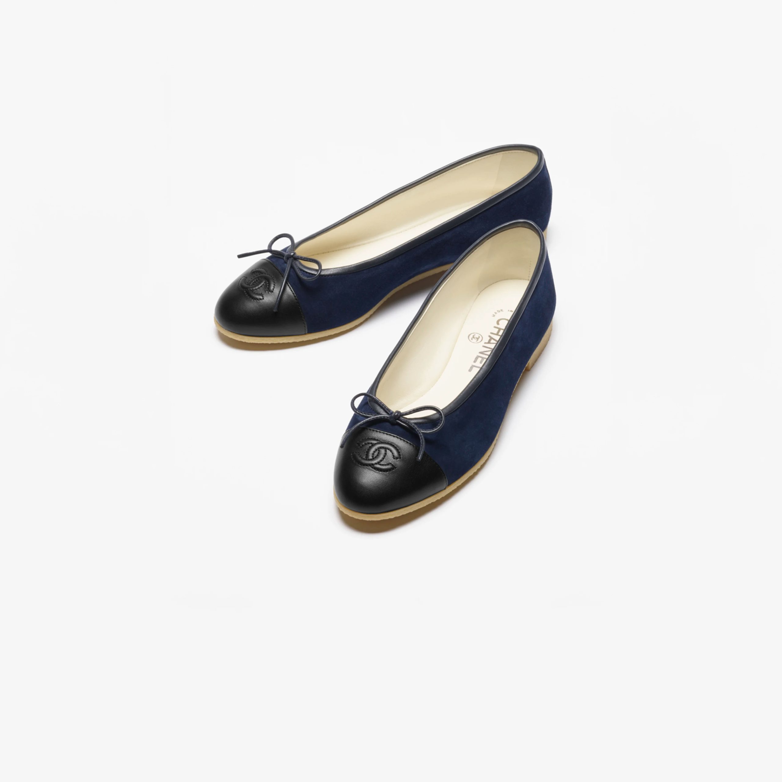 Chanel Flat shoes with suede effect, sheepskin and sheepskin leather, navy blue and black Ballet Shoes - 图片 3