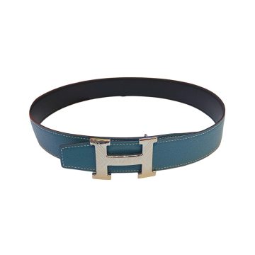 Hermès Men's H Buckle Belt In Blue/Brown/Burgundy Calfskin With Gold/Silver Hardware 38mm