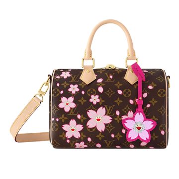 LOUIS VUITTON x Takumi Murakami SpeedyBandouliere CHERRY BLOSSOM gold metal accessories shoulder handbag for women brown