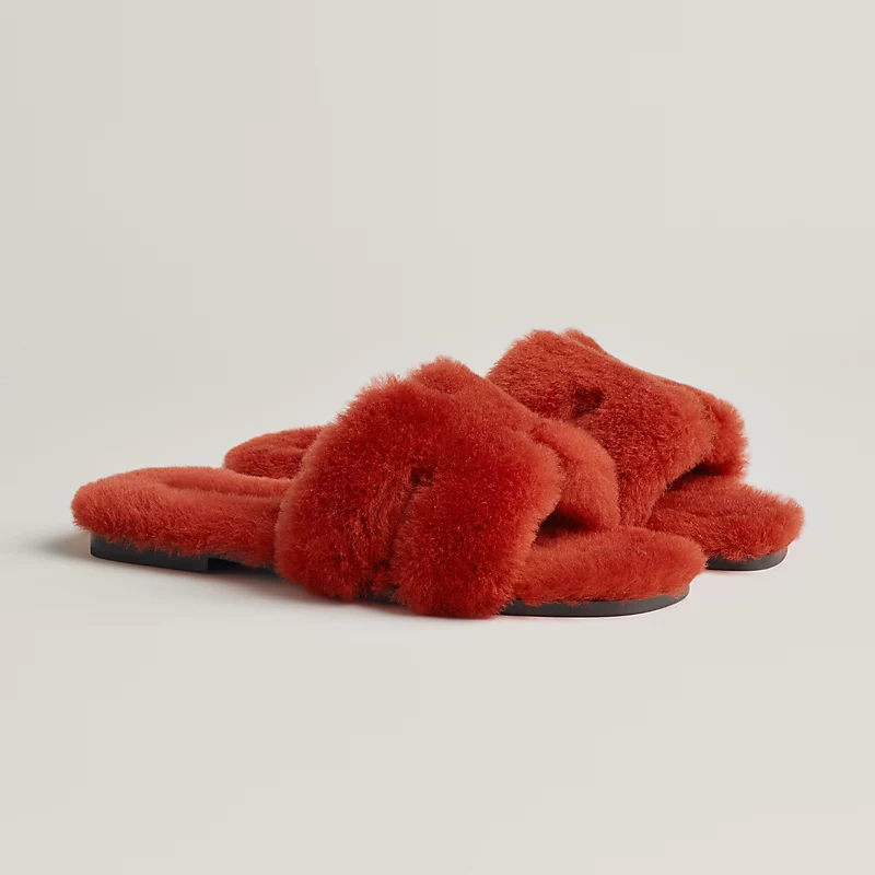 HERMES Oran plush orange Slippers - 图片 2