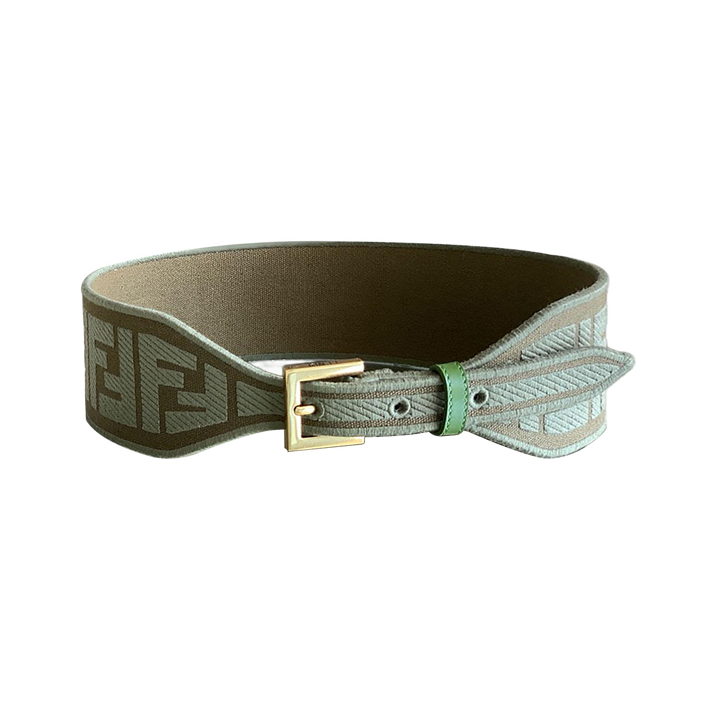Fendi Women's Belt In Green/Black/Beige/Yellow FF Logo Embroidery Canvas With Gold Hardware 60mm - 图片 8