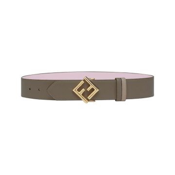 Fendi Women's FF Diamonds Reversible Belt In Beige/Pink Calfskin With Gold Hardware 38mm