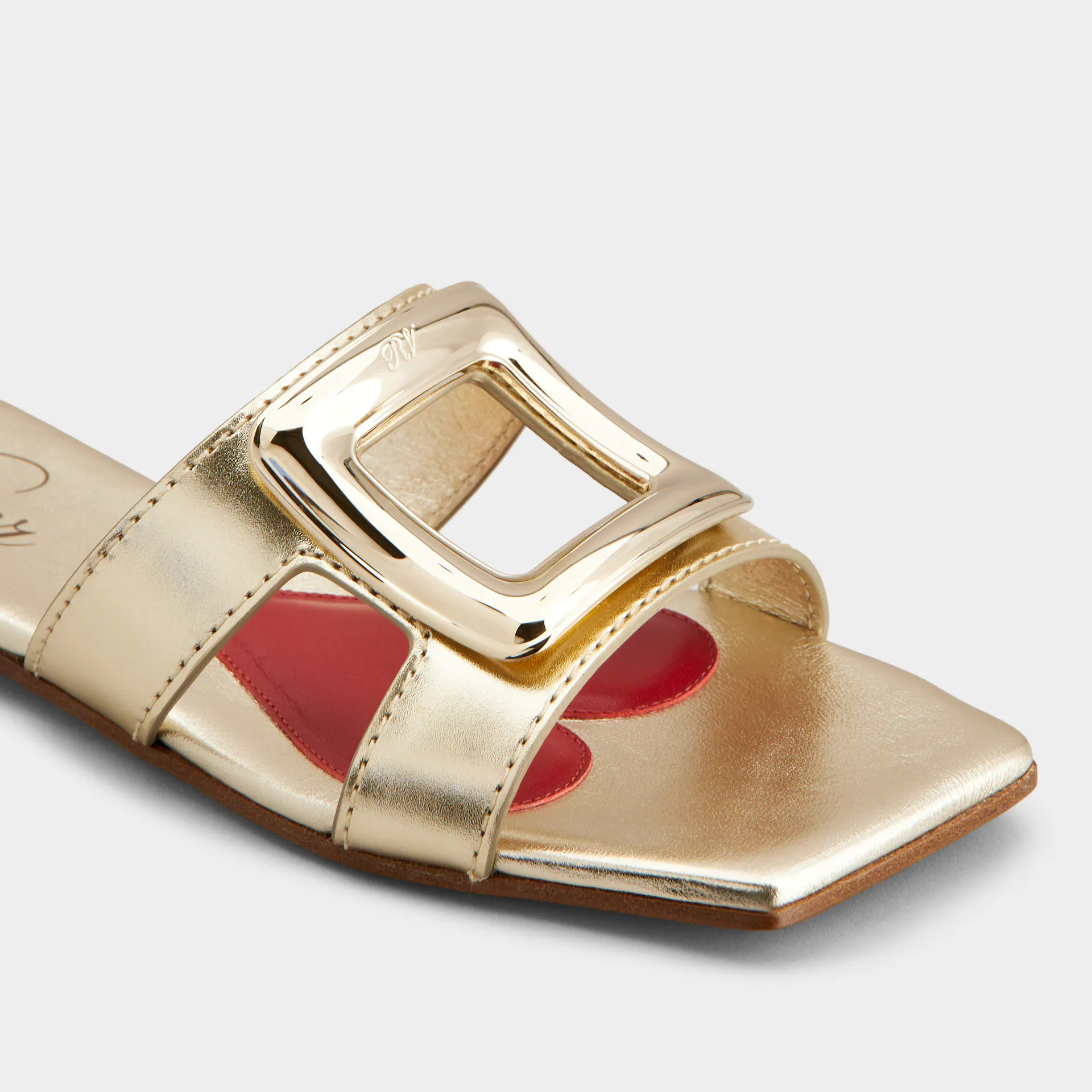 Roger Vivier Viv' By The Sea Mules Flats In Gold Leather With Metal Buckle - 图片 5