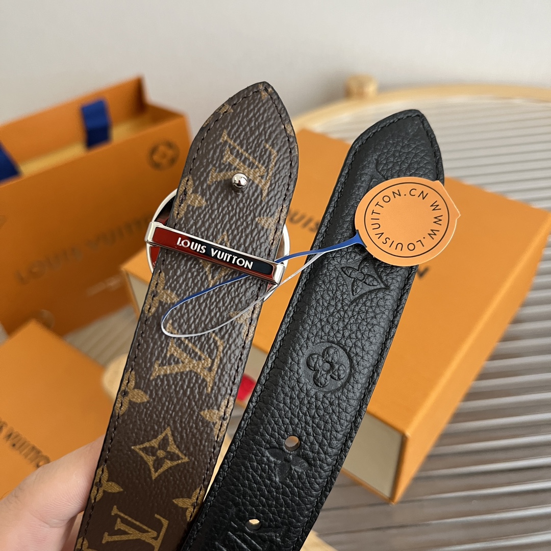 Louis Vuitton Women's Flowergram Round Buckle Reversible Belt In Black/White/Brown Calfskin And Monogram Canvas With Gold/Silver Hardware 30mm - 图片 7