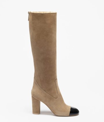 Chanel Long boots  Light beige and black  suede, calfskin, sheepskin