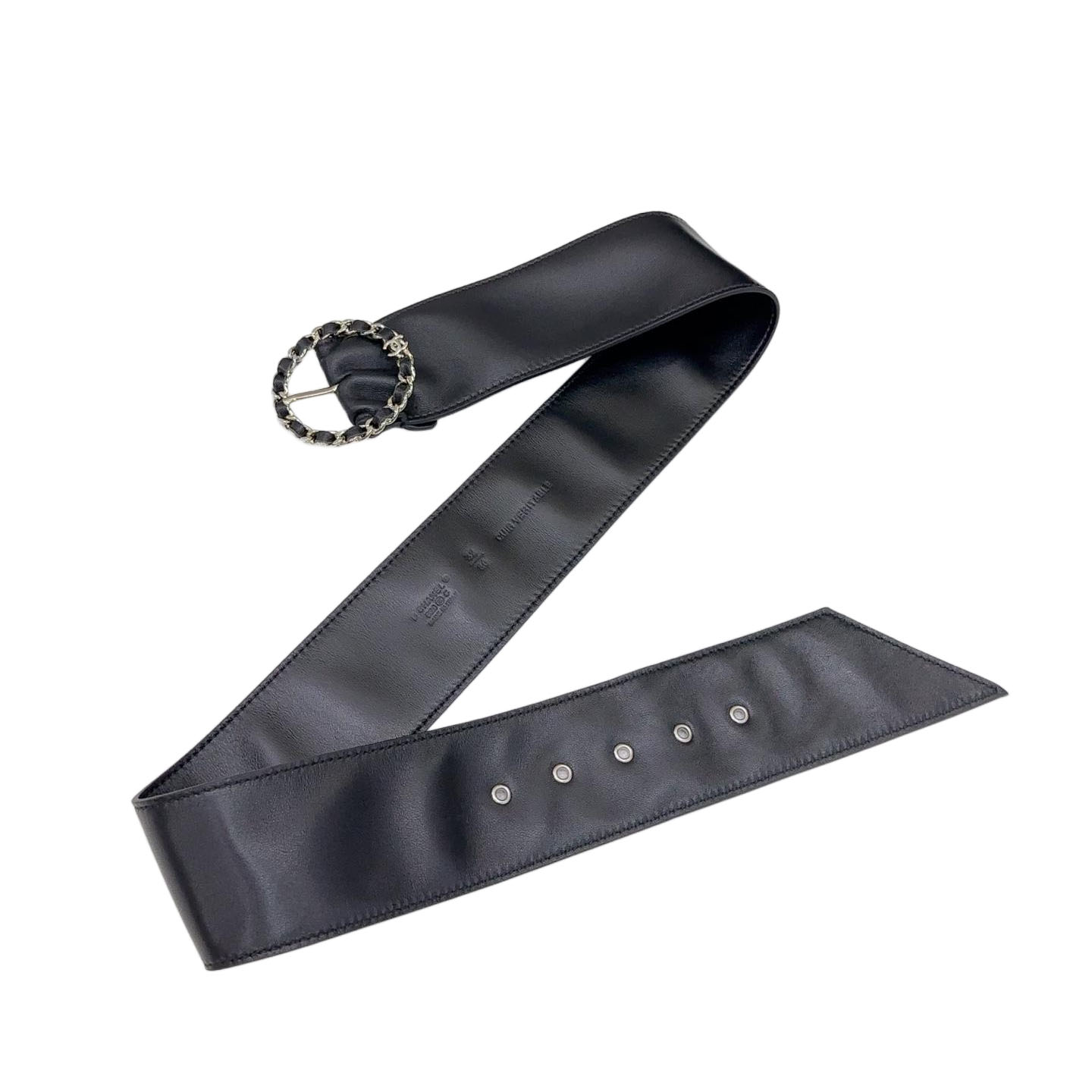 Chanel Women's Round Buckle Belt In Black Lambkin With Gold Hardware 50mm - 图片 4