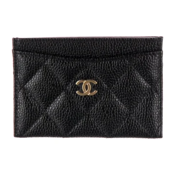 Chanel Small Classic Card Holder Interlocking CC Logo Card Holder Black Caviar Leather Gold Hardware
