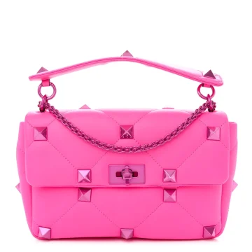 Valentino Garavani Large Roman Stud Shoulder Bag Pink PP Lacquer Monochrome Nappa Leather Incognito Hardware