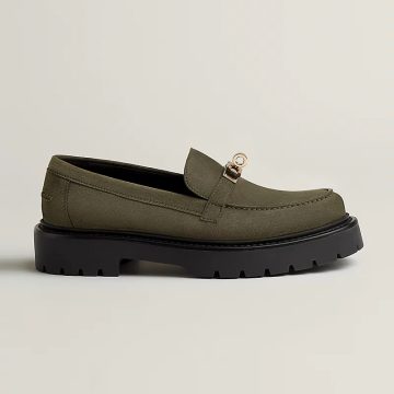 HERMES Icone  Green Loafers