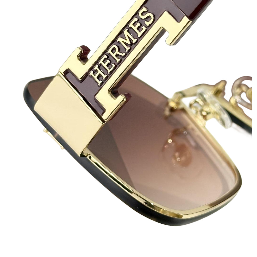 Hermès square frame glasses burgundy/green/teal/black gold/black/leopard brown/purple gold/rosy brown/leopard color Size 53口20-142 - 图片 3