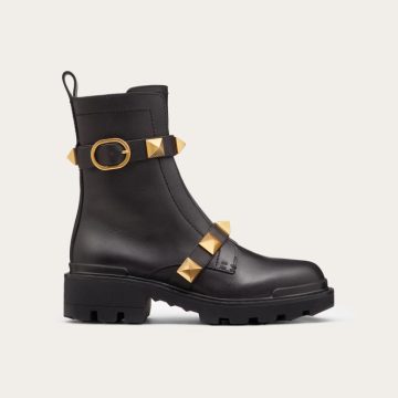VALENTINO ROMAN STUD Calf leather ankle boots with same colour rivets (heel height: 4cm)