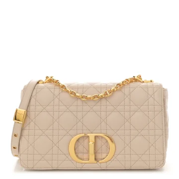 Dior Medium Caro Bag Beige Supple Cannage Calfskin Leather Gold Hardware