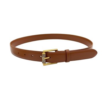 Gucci Women's Emblem Belt With Monogram Buckle In Brown/White/Black Smooth Calfskin With Gold Hardware 30mm