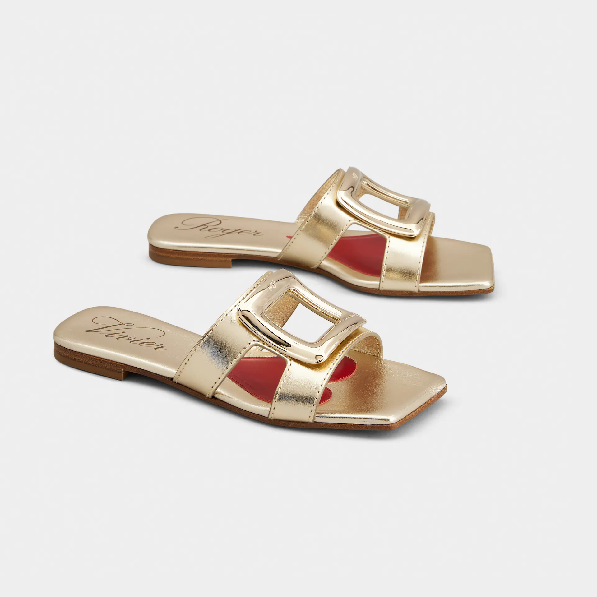 Roger Vivier Viv' By The Sea Mules Flats In Gold Leather With Metal Buckle - 图片 2