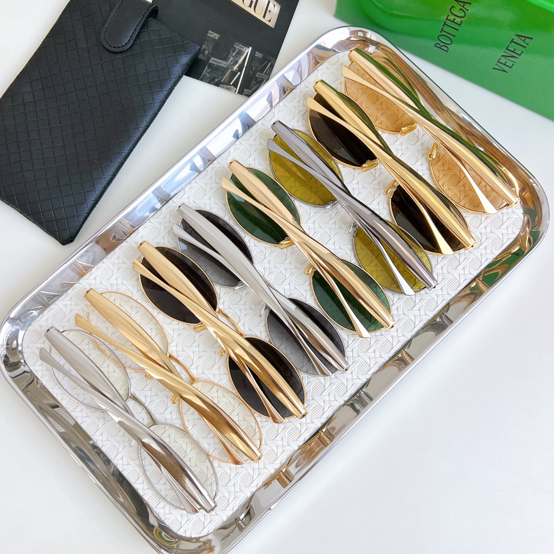 Bottega Veneta Oval glasses gold/silver/yellow/apricot/green/brown/black gold/grey silver color Size 57口21-135 - 图片 9