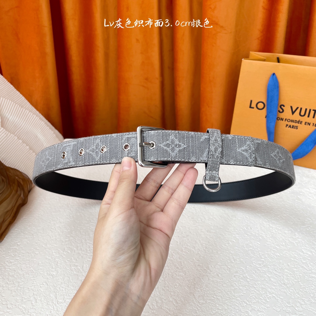 Louis Vuitton Women's D-Ring Raffia Belt In Grey Monogram Canvas With Silver Hardware 30mm - 图片 5