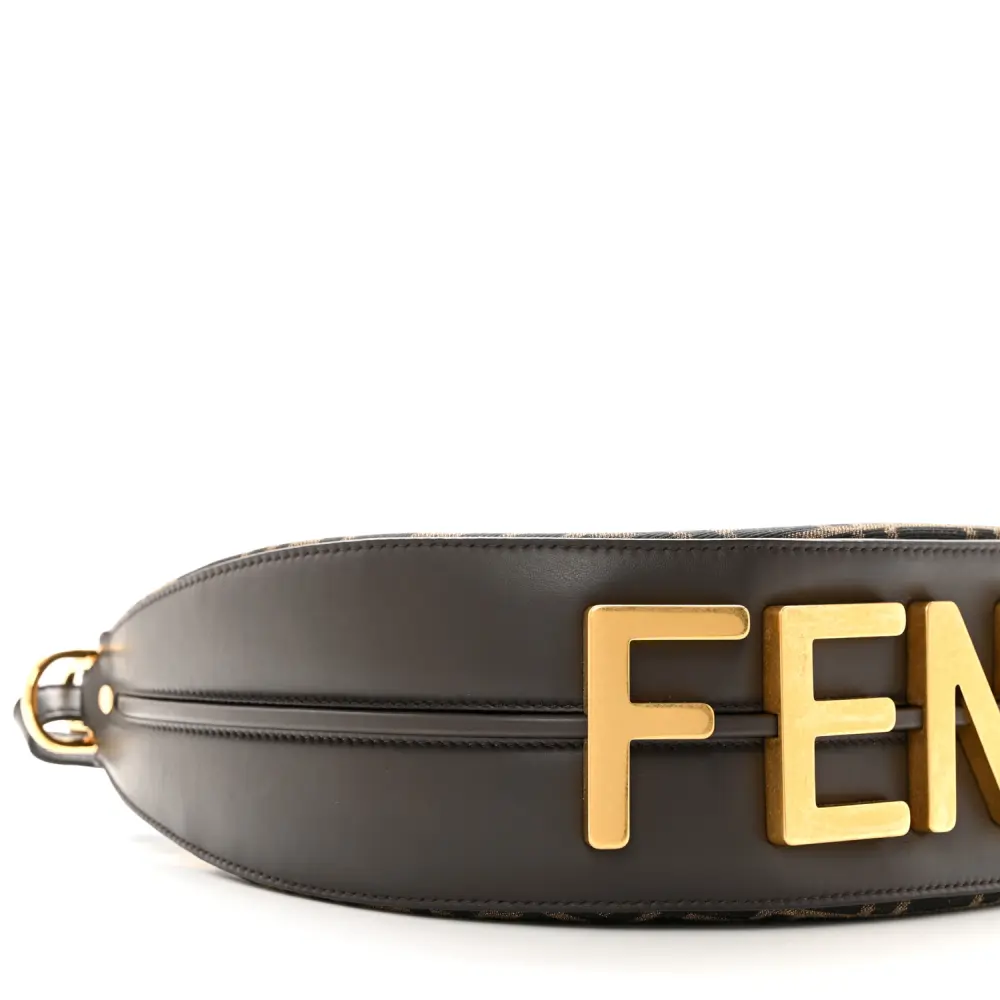 Fendi Small FF 1974 Fendigraphy Hobo Bag Tobacco/Moro/Ebano Jacquard Fabric & Grace Vitello Leather Gold Hardware - 图片 4