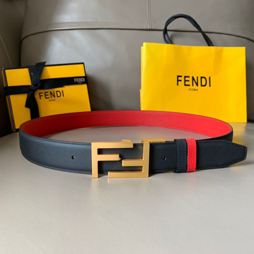 Fendi Men's Rectangled FF Buckle Reversible Belt In Black/Blue/Red/Yellow Calfskin With Gold/Silver/Gun Black Hardware 35mm - 图片 9