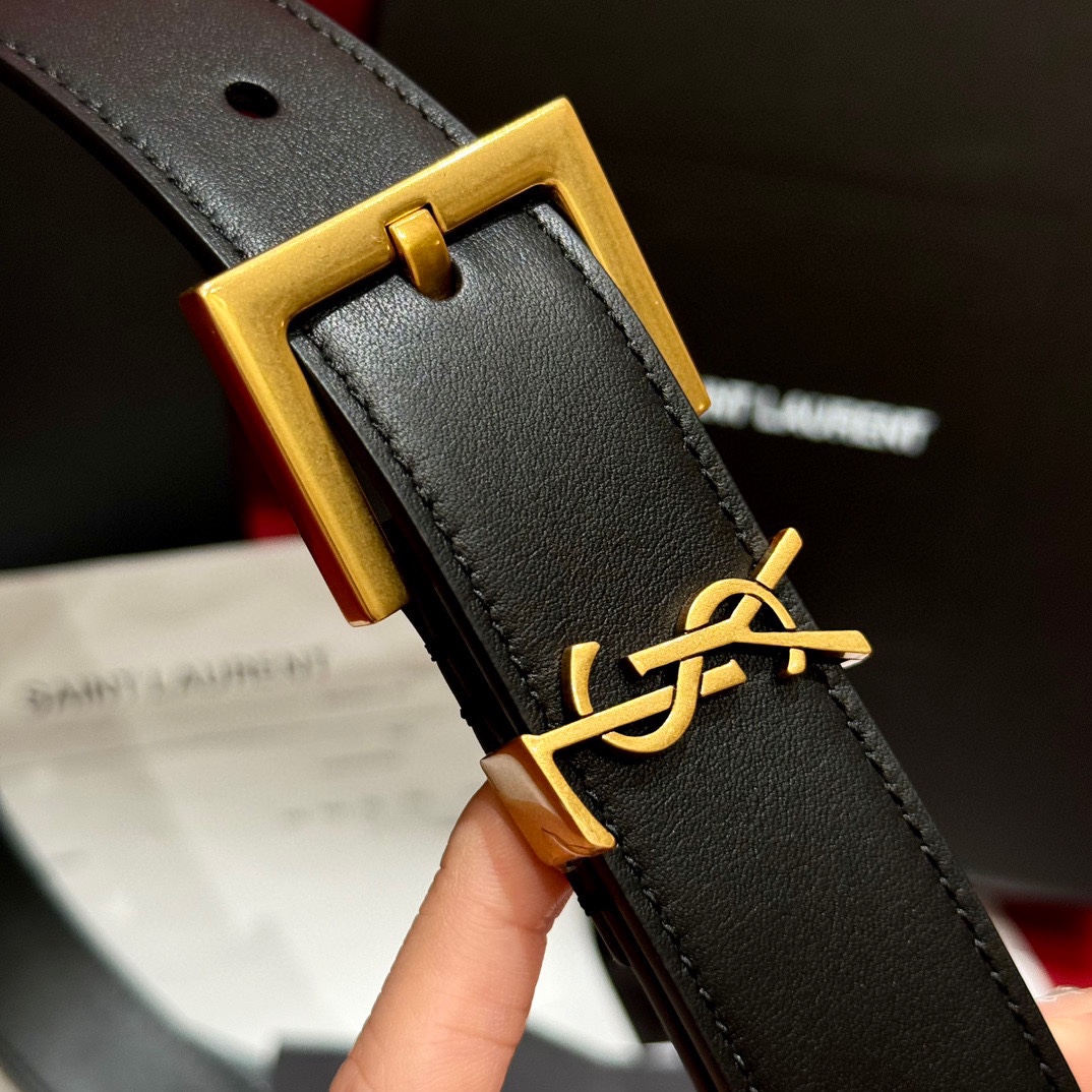 Saint Laurent Cassandre Belt In Black/Coffee Smooth Calfskin With Black/Gold/Silver Hardware 30mm - 图片 10