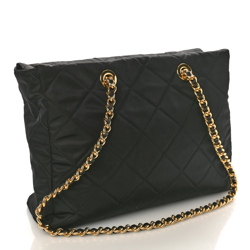 Prada Large Impuntu Triangle Stitched Re-Edition 1995 Chaine Shoulder Bag Black Re-Nylon & Saffiano Leather - 图片 3