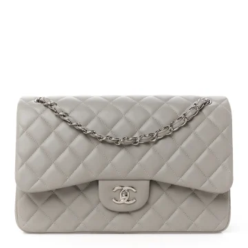 Chanel Double Flap Jumbo Grey Lambskin Bag