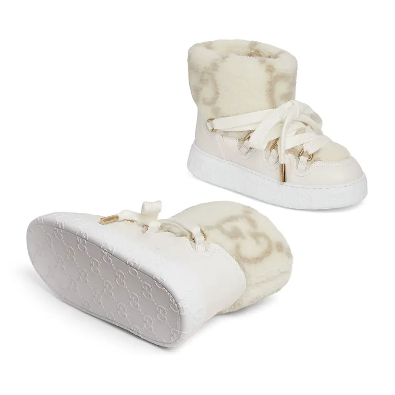 Gucci white platform woolen rolled edge women's ankle boots - 图片 5