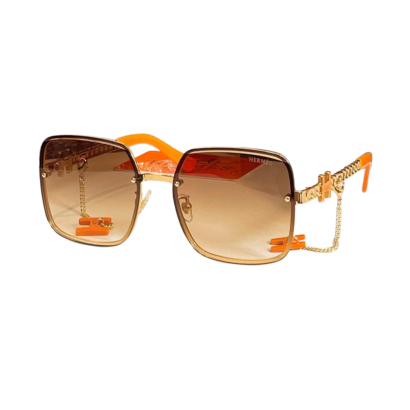 Hermès square frame glasses orange/green/white/black gold/black silver/blue/brown color Size 60口17-140