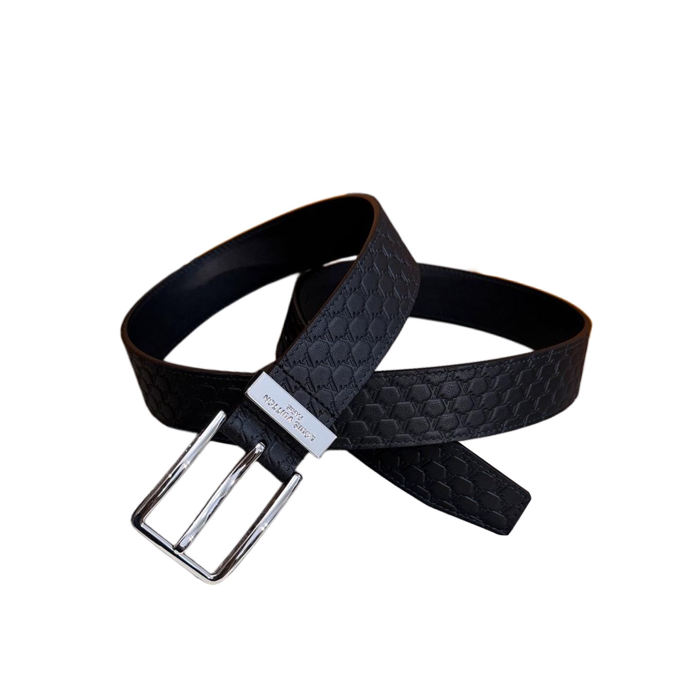 Louis Vuitton Men's Pont Neuf Belt In Blue/Black Logo-Embossed Calfskin With Silver Hardware 35mm - 图片 10