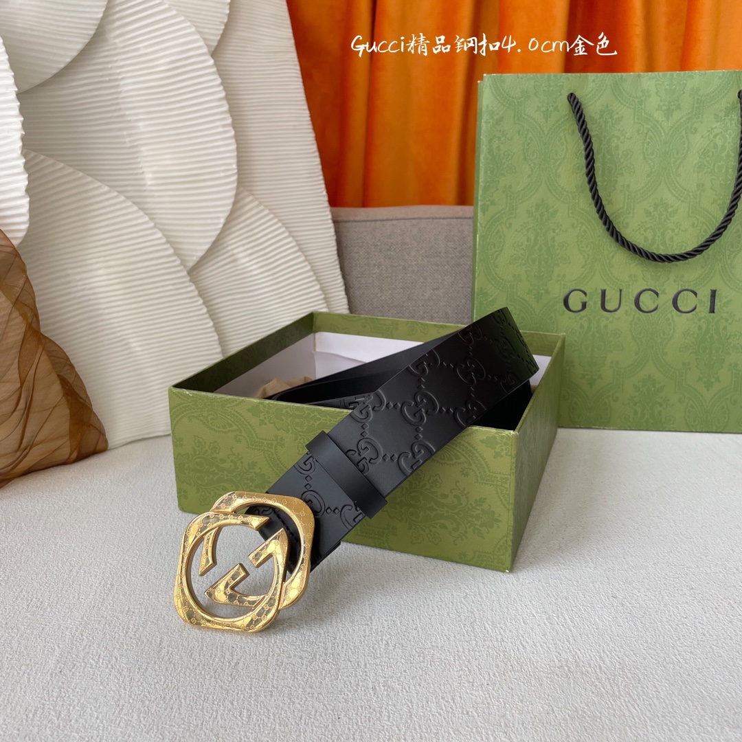 Gucci Men's Square Double G Buckle Belt In Black Monogram Calfskin With Gold/Silver Hardware 40mm - 图片 2