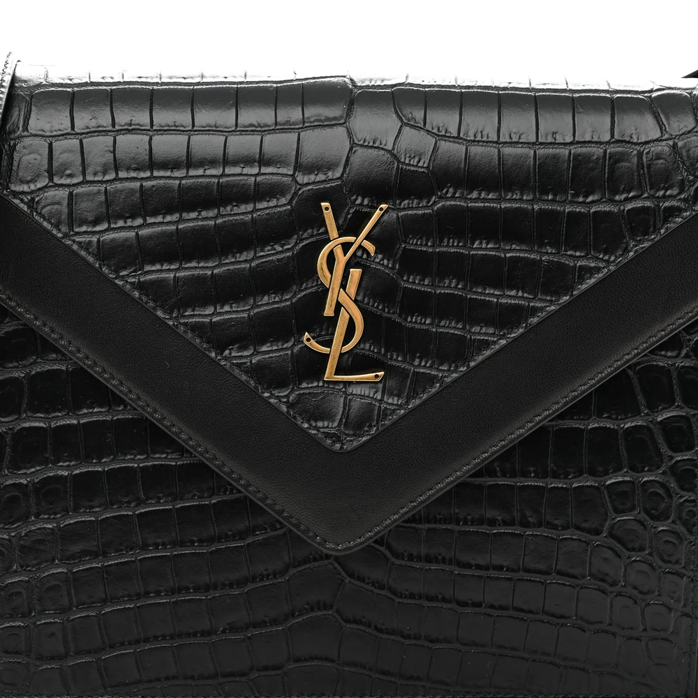 Saint Laurent Medium Gaby Satchel Black Embossed Calfskin & Crocodile Leather Aged Gold Hardware - 图片 8