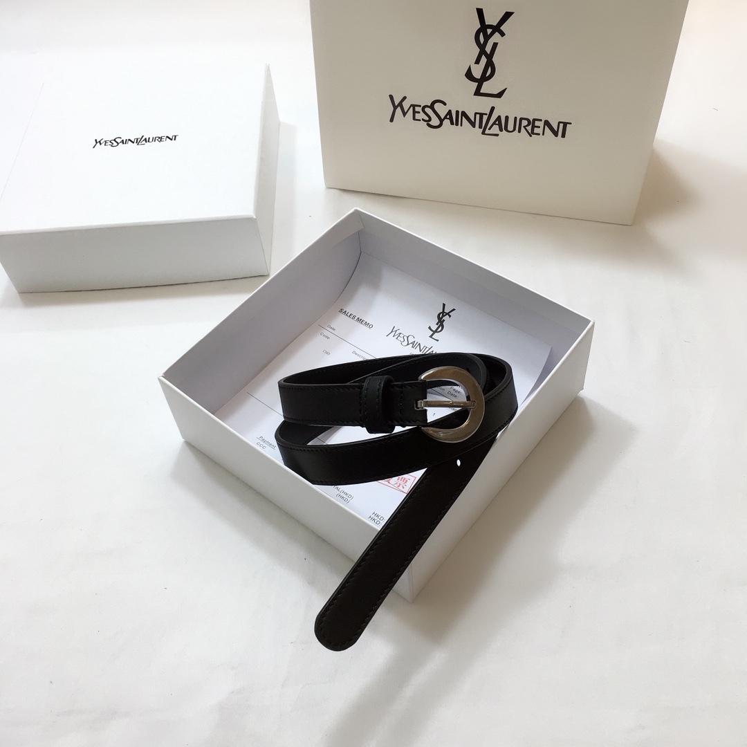 Saint Laurent Crecent Moon Belt In White/Black/Burgundy Smooth Calfskin With Silver/Gold Hardware 20mm - 图片 9