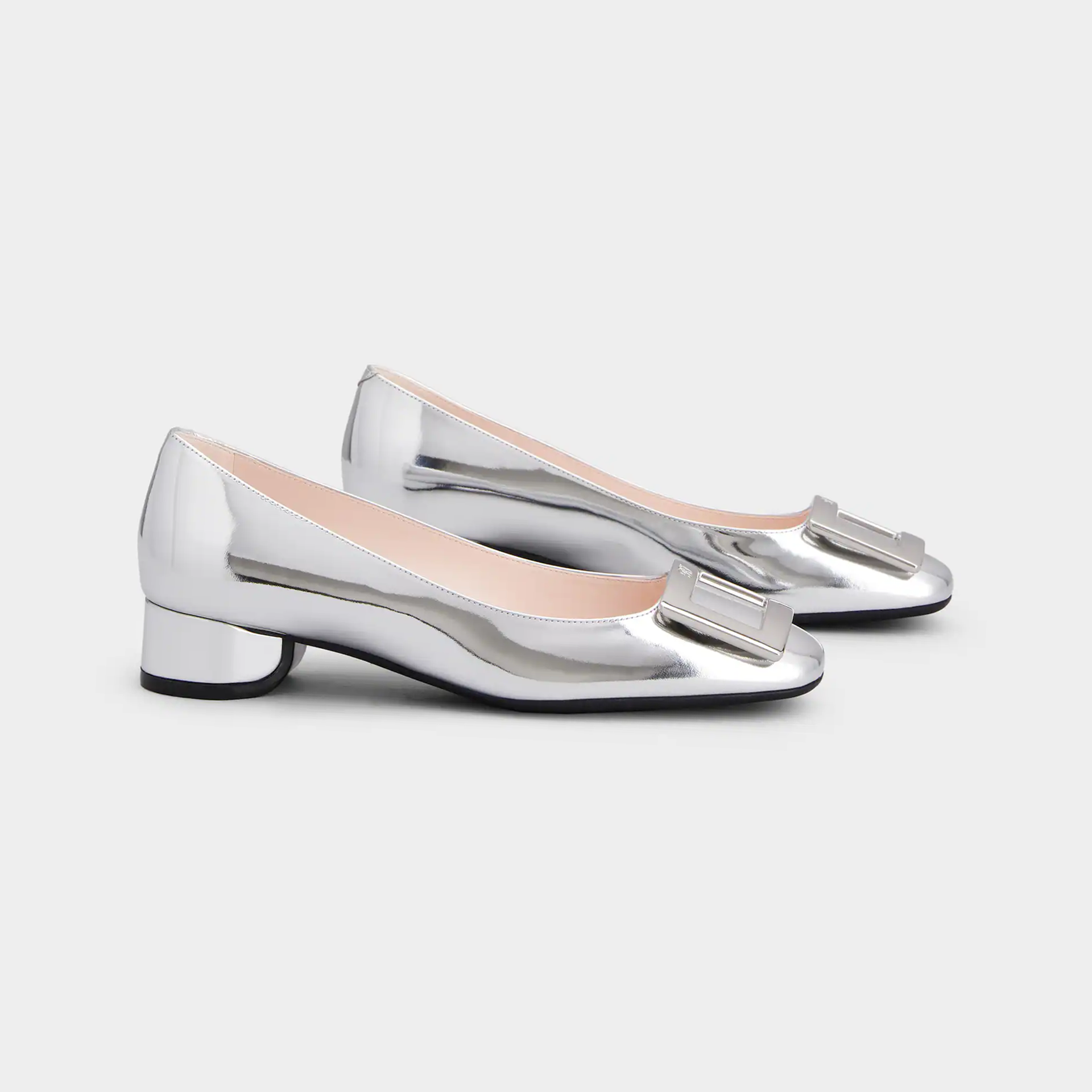 Roger Vivier U Look Ballerinas In Silver Calfskin Leather With Lacquered Buckle (Heel Height 2.5cm) - 图片 2