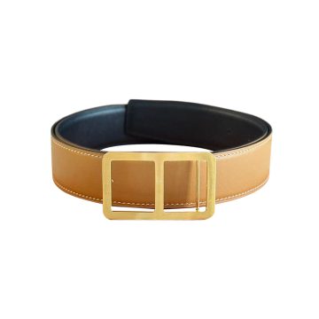 Hermès Men' s H Buckle Reversible Belt In Brown/White/Black Calfskin With Gold/White Hardware 38mm