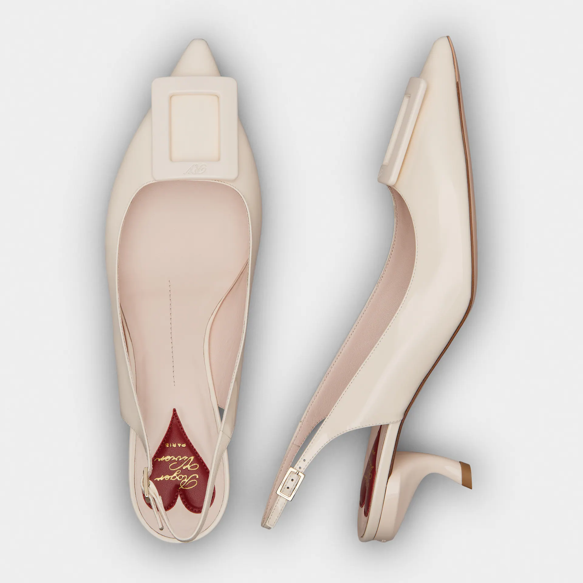 Roger Vivier Virgule Slingback Pumps High Heels In White Patent Leather With Lacquered Metal Buckle (Heel Height 5.5cm) - 图片 3