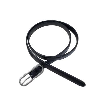 Saint Laurent Long Oval Buckle Thin Belt In Black Calfskin With Gold/Silver Hardware 15mm