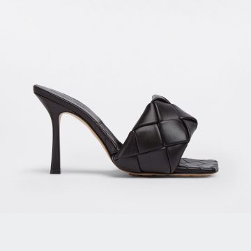 Bottega Veneta Lido Mule In Black Intrecciato Leather Flat Mules (Heel Height 9cm)