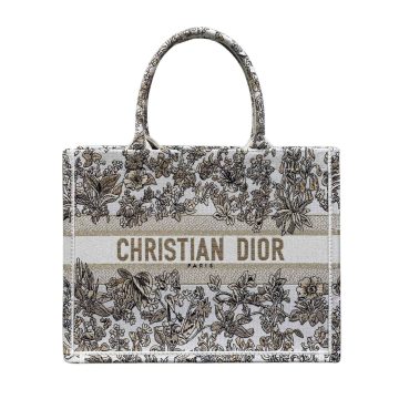 Dior Medium Book Tote White Embroidered with Metallic Thread and Gold Millefiori Unicorn Motif