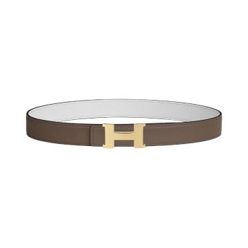 Hermès Women' s Mini Constance Buckle Reversible Belt In White/Black/Orange/Etoupe Calfskin With Gold/Silver Hardware 24mm