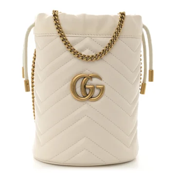 Gucci Mini GG Marmont 2.0 Bucket Bag White Calfskin Matelassé Leather Aged Gold Hardware