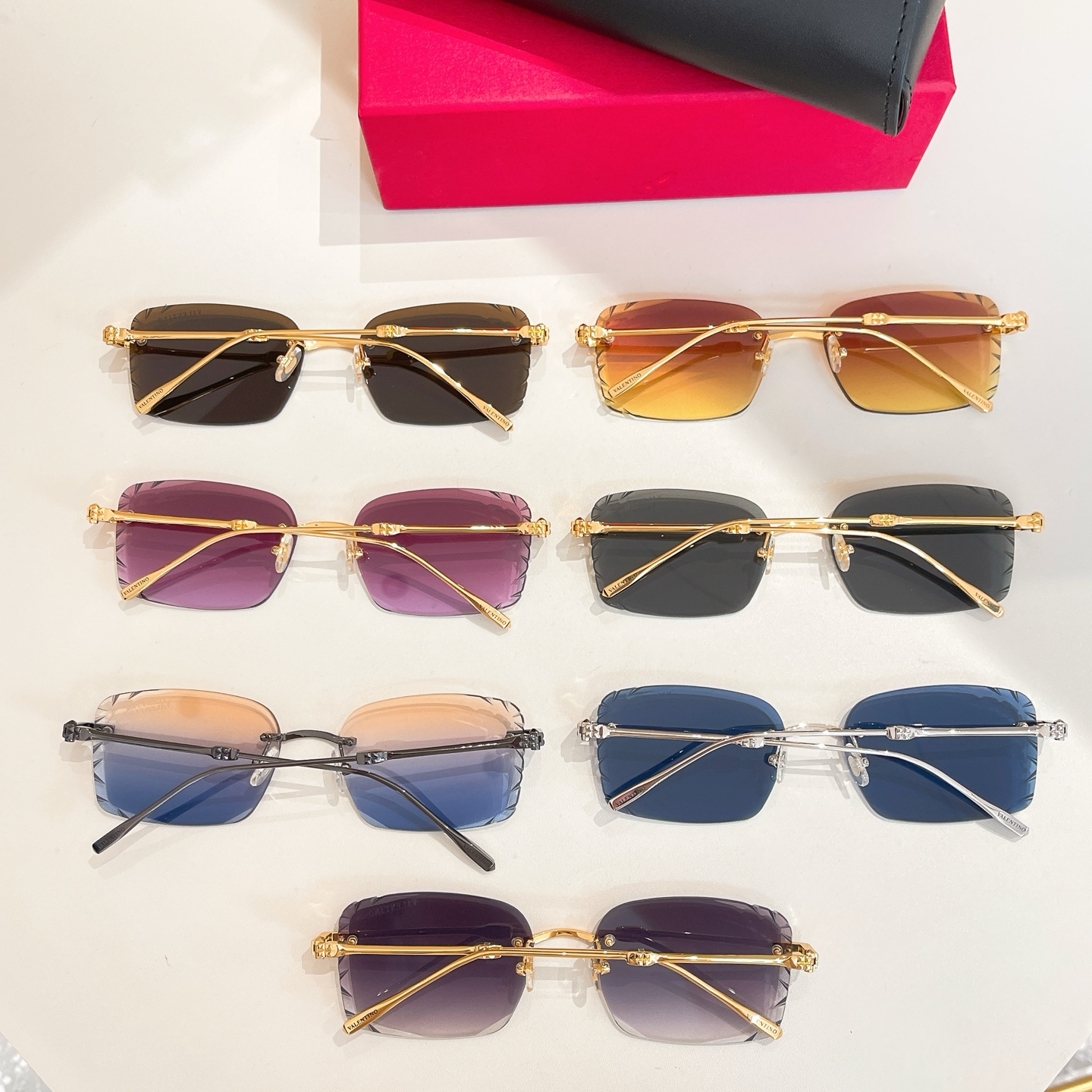 Valentino square frame glasses orange/purple/eggplant/blue/brown/black/gun black color Size 60口18-145 - 图片 9